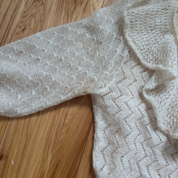 Free People Macaroon Mohair Wool Sweater Ivory Cropped Puff Sleeve Size L - Picture 7 of 10
